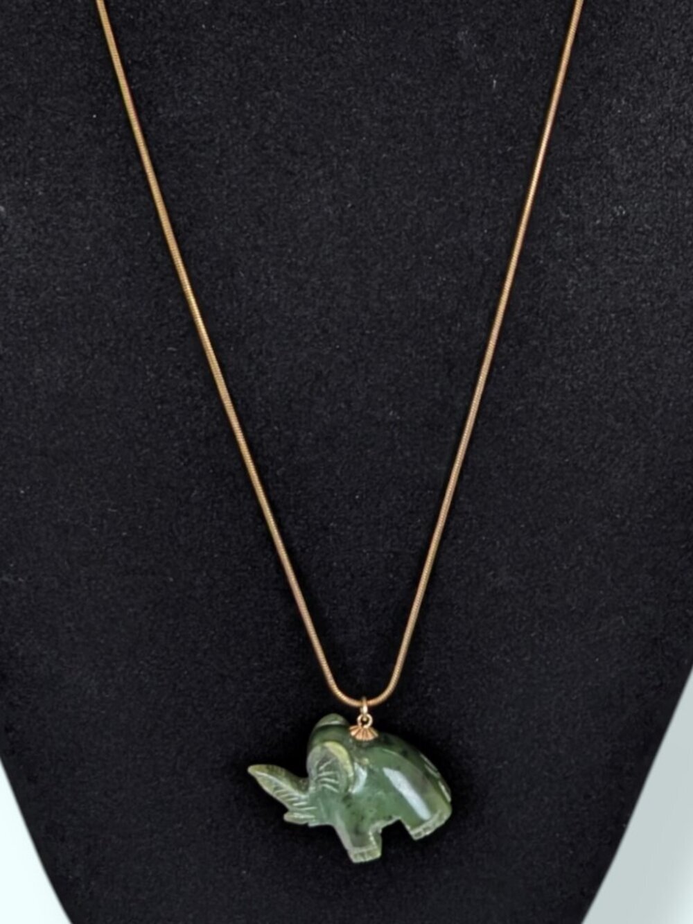 V. Large Nephrite Jade Elephant Pendant Necklace
